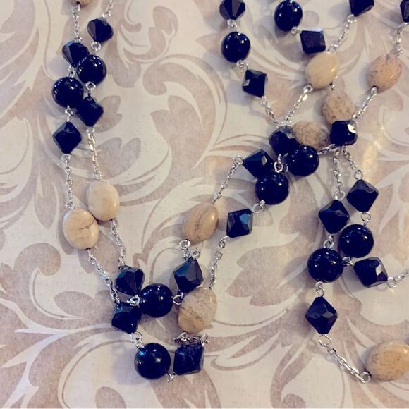 Lia Sophia 2 Strand Mixed Media Unakite Jasper Black Glass Beads Necklace 44” - Picture 5 of 6